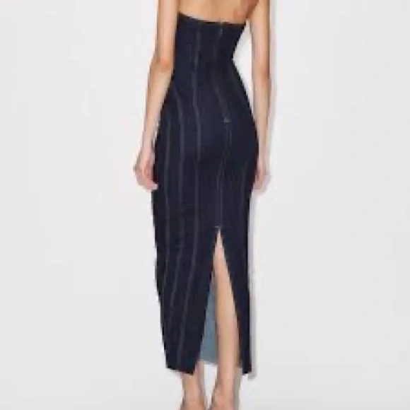 NWT Zara Blue Denim Midi Bustier Corset Party Dress Medium - Picture 6 of 16